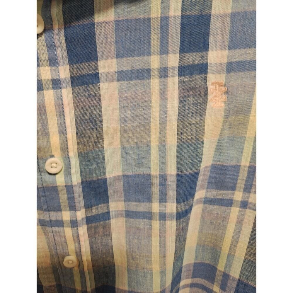 Preppy Plaid Coastal Nautical Izod Blue Plaid‎ Short Sleeve Slim Fit 2XL Shirt - Picture 6 of 8